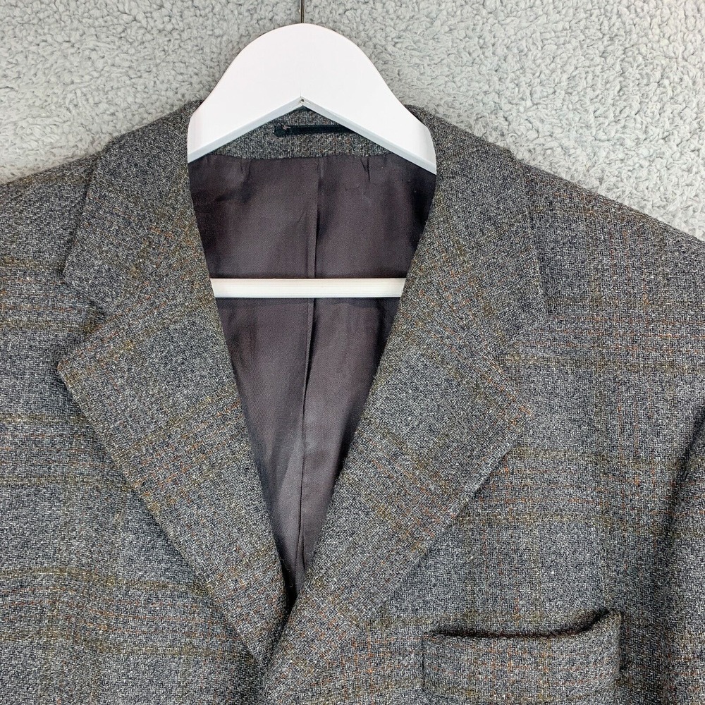 Wall Street Blazer Mens 42 Gray Plaid Tweed Shetland Lambswool Scotland Jacket - Picture 2 of 14